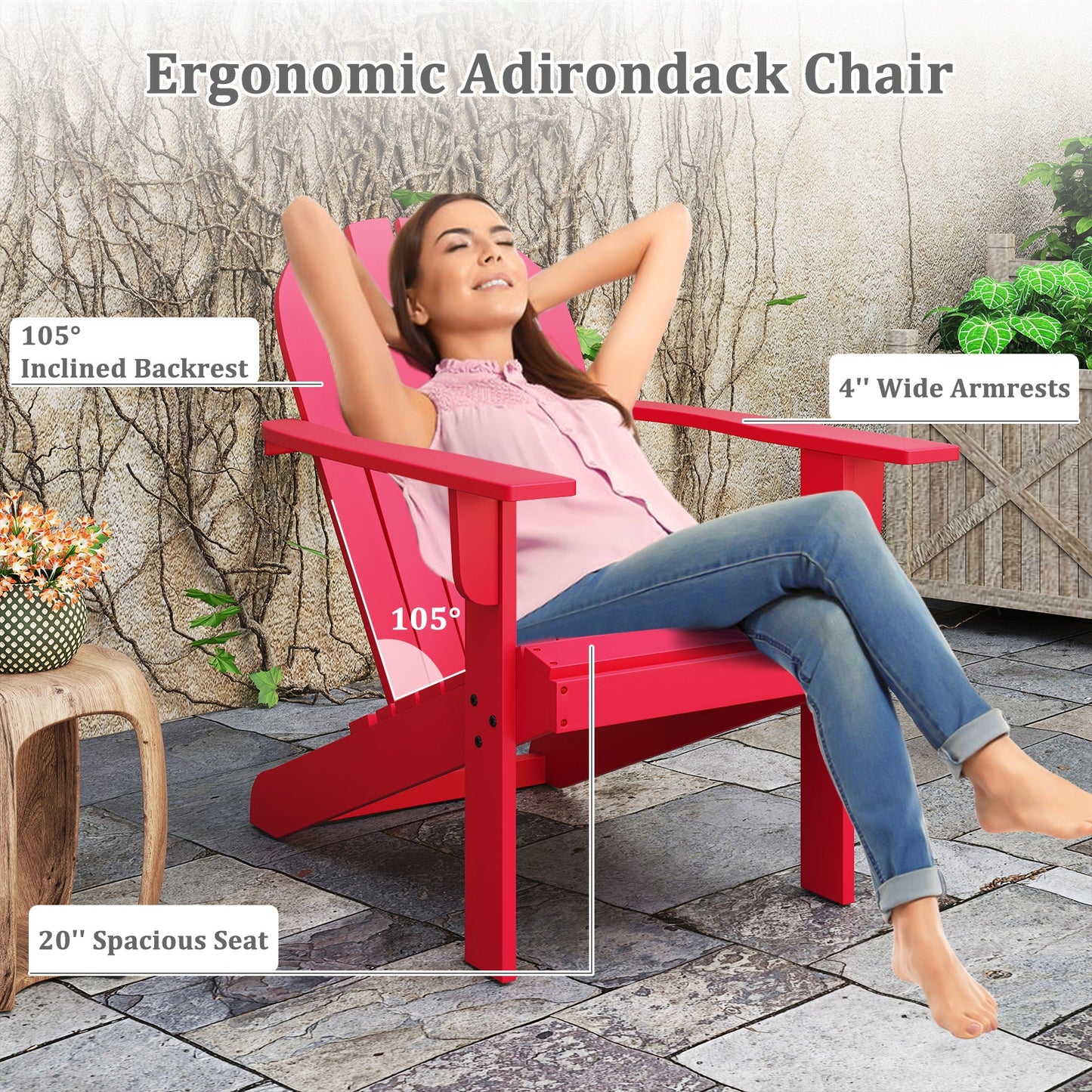 Acacia Wood Lounge Patio Adirondack Chair with Inclined Seat, Red Adirondack Chairs at Gallery Canada