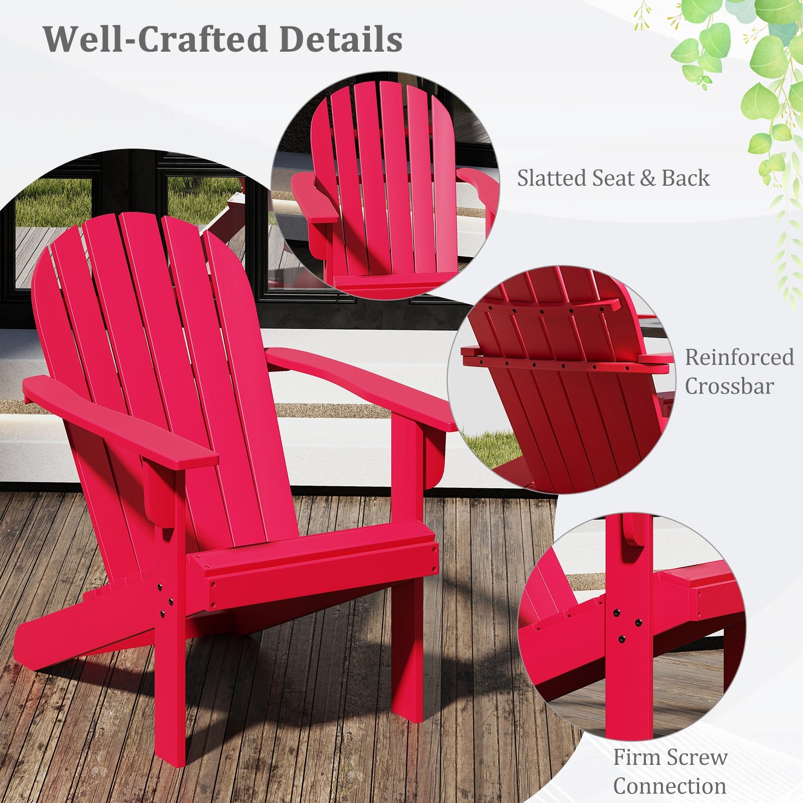 Acacia Wood Lounge Patio Adirondack Chair with Inclined Seat, Red Adirondack Chairs at Gallery Canada