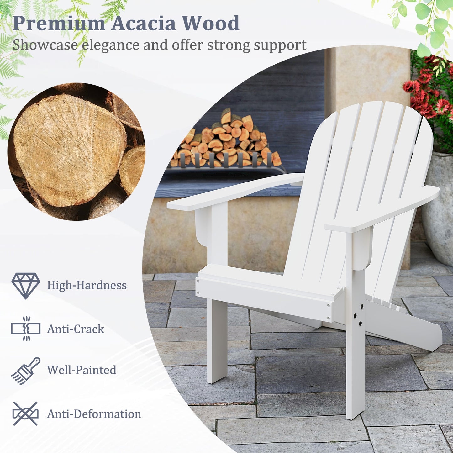 Acacia Wood Lounge Patio Adirondack Chair with Inclined Seat, White Adirondack Chairs at Gallery Canada