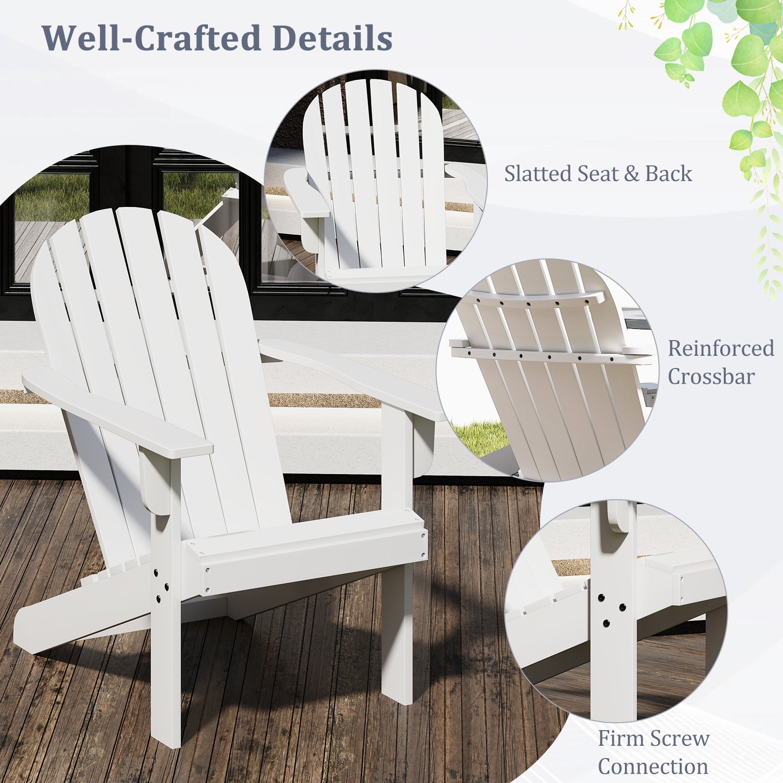 Acacia Wood Lounge Patio Adirondack Chair with Inclined Seat, White Adirondack Chairs at Gallery Canada