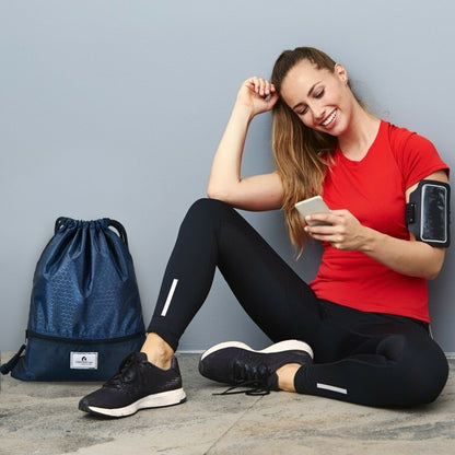 Drawstring Backpack String Bag Foldable Sports Sack with Zipper Pocket, Dark Blue