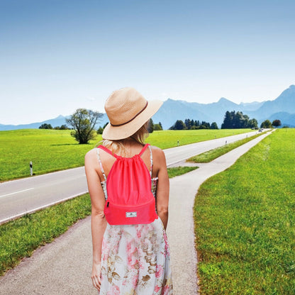 Drawstring Backpack String Bag Foldable Sports Sack with Zipper Pocket, Pink