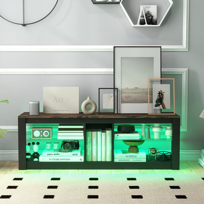 Modern TV Stand with LED Light and Adjustable Shelves for TVs up to 65 inch, Brown Entertainment Centers & TV Stands at Gallery Canada