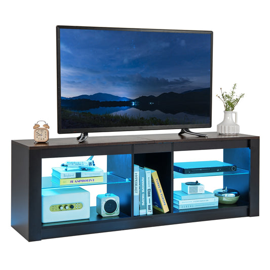 Modern TV Stand With LED Light, Adjustable Shelves, 65 Inch, Brown Entertainment Centers & TV Stands Brown at Gallery Canada