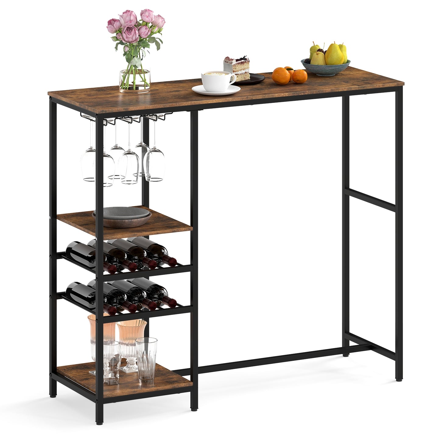 Long Bar Table With Storage Shelves, Rustic Brown Bar Tables Rustic Brown at Gallery Canada