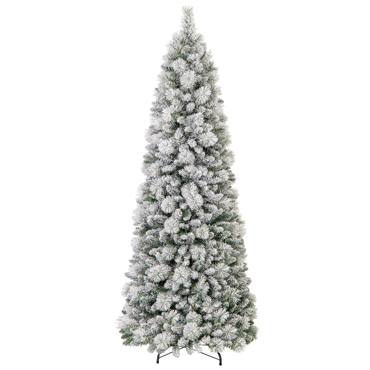 7 Feet Flocked Christmas Tree with Pine Needles and LED Lights, Green Christmas Tree Green at Gallery Canada