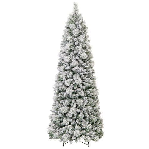 7 Feet Flocked Christmas Tree with Pine Needles and LED Lights, Green