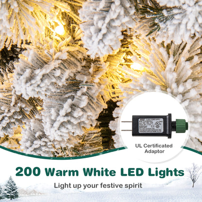 7 Feet Flocked Christmas Tree with Pine Needles and LED Lights, Green Christmas Tree at Gallery Canada