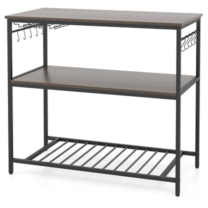 Kitchen Island With 3 Shelves, Wine Glass Holders, 10 Hooks, Gray Kitchen Islands & Carts Gray at Gallery Canada