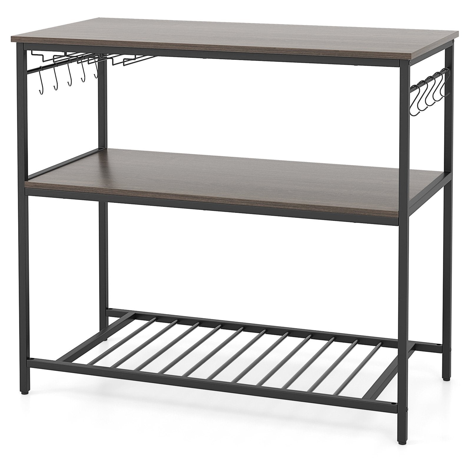Kitchen Island with 3 Shelves Wine Glass Holders and 10 Hooks, Gray Kitchen Islands & Carts Gray at Gallery Canada
