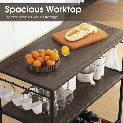 Kitchen Island with 3 Shelves Wine Glass Holders and 10 Hooks, Gray Kitchen Islands & Carts at Gallery Canada