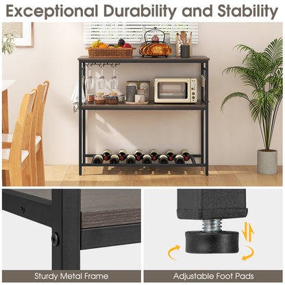 Kitchen Island with 3 Shelves Wine Glass Holders and 10 Hooks, Gray Kitchen Islands & Carts at Gallery Canada