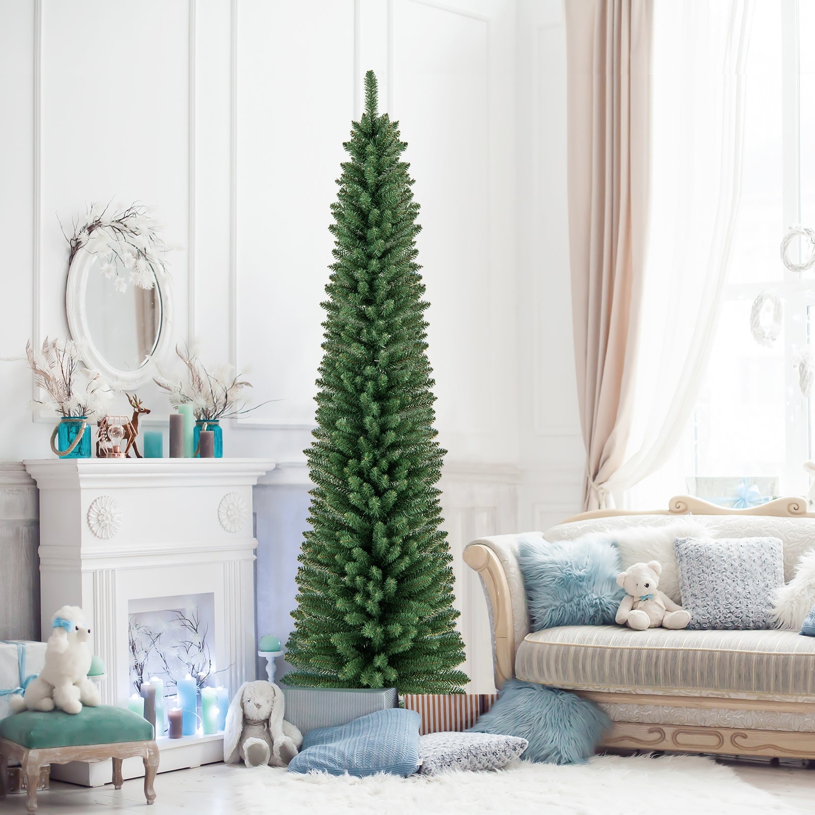 7 ft Pencil Christmas Tree, Memory Wire Tips, Metal Stand, Green Christmas Tree at Gallery Canada