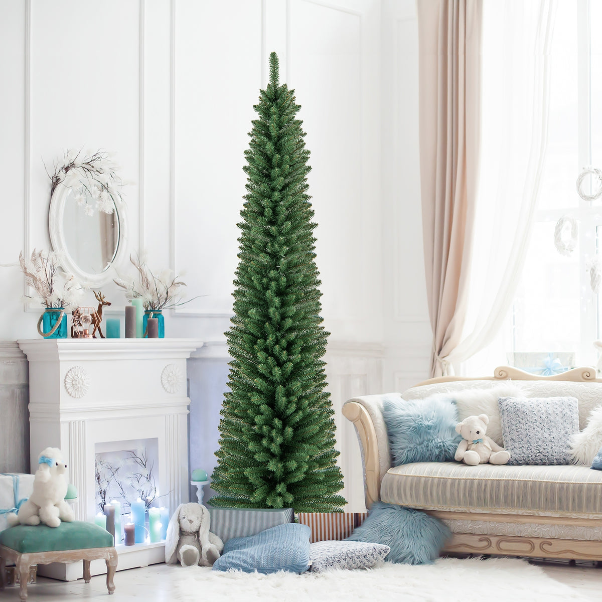 7 ft Pencil Christmas Tree, Memory Wire Tips, Metal Stand, Green Christmas Tree at Gallery Canada