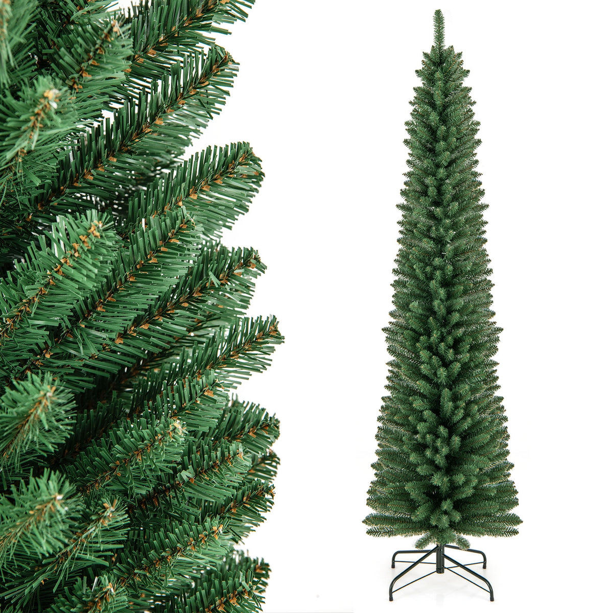7 ft Pencil Christmas Tree, Memory Wire Tips, Metal Stand, Green Christmas Tree at Gallery Canada