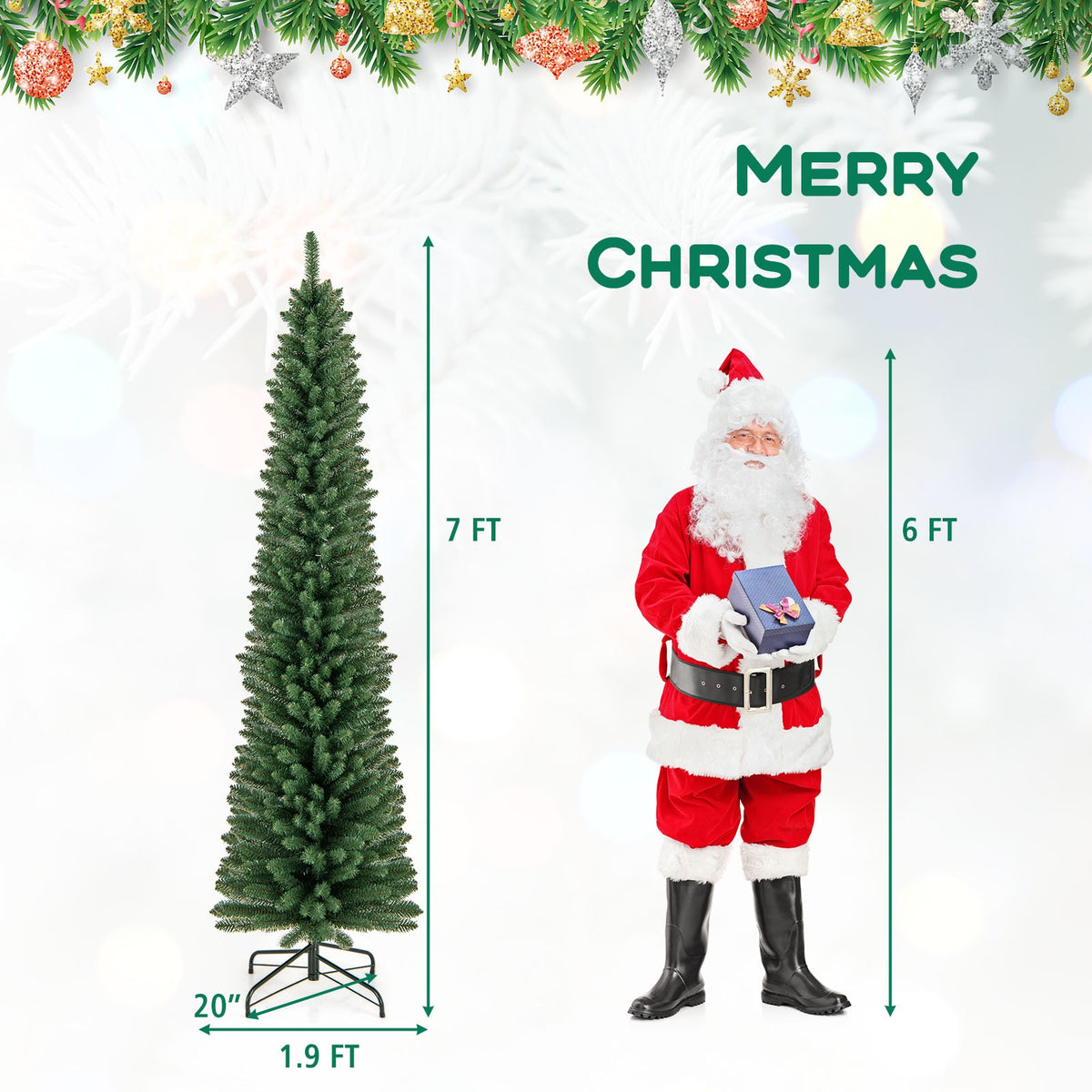 7 ft Pencil Christmas Tree, Memory Wire Tips, Metal Stand, Green Christmas Tree at Gallery Canada