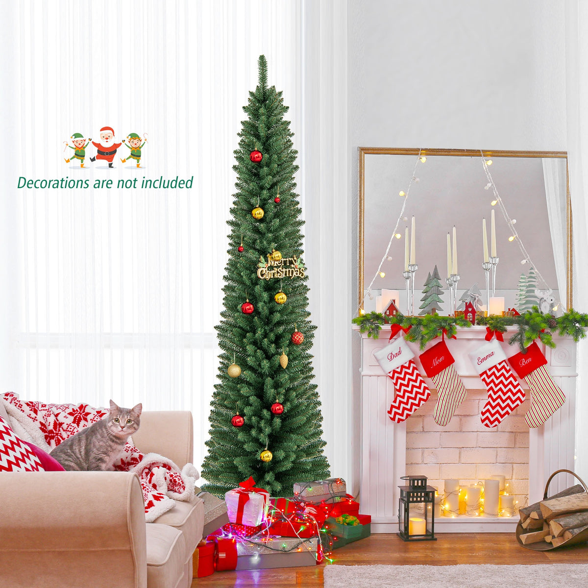 7 ft Pencil Christmas Tree, Memory Wire Tips, Metal Stand, Green Christmas Tree at Gallery Canada