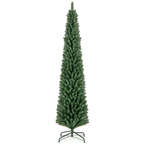 5/6/7/8 Feet Pencil Christmas Tree with 295/392/523/671 Memory Wire Branch Tips and Upgraded Metal Stand-8 ft, Green