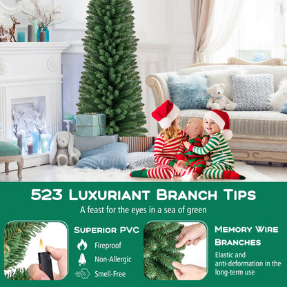 7 ft Pencil Christmas Tree, Memory Wire Tips, Metal Stand, Green Christmas Tree at Gallery Canada