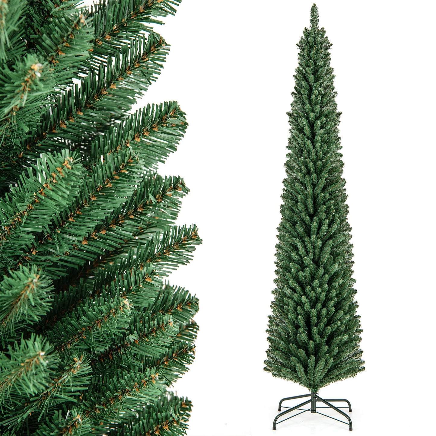 5/6/7/8 Feet Pencil Christmas Tree with 295/392/523/671 Memory Wire Branch Tips and Upgraded Metal Stand-8 ft, Green Christmas Tree at Gallery Canada