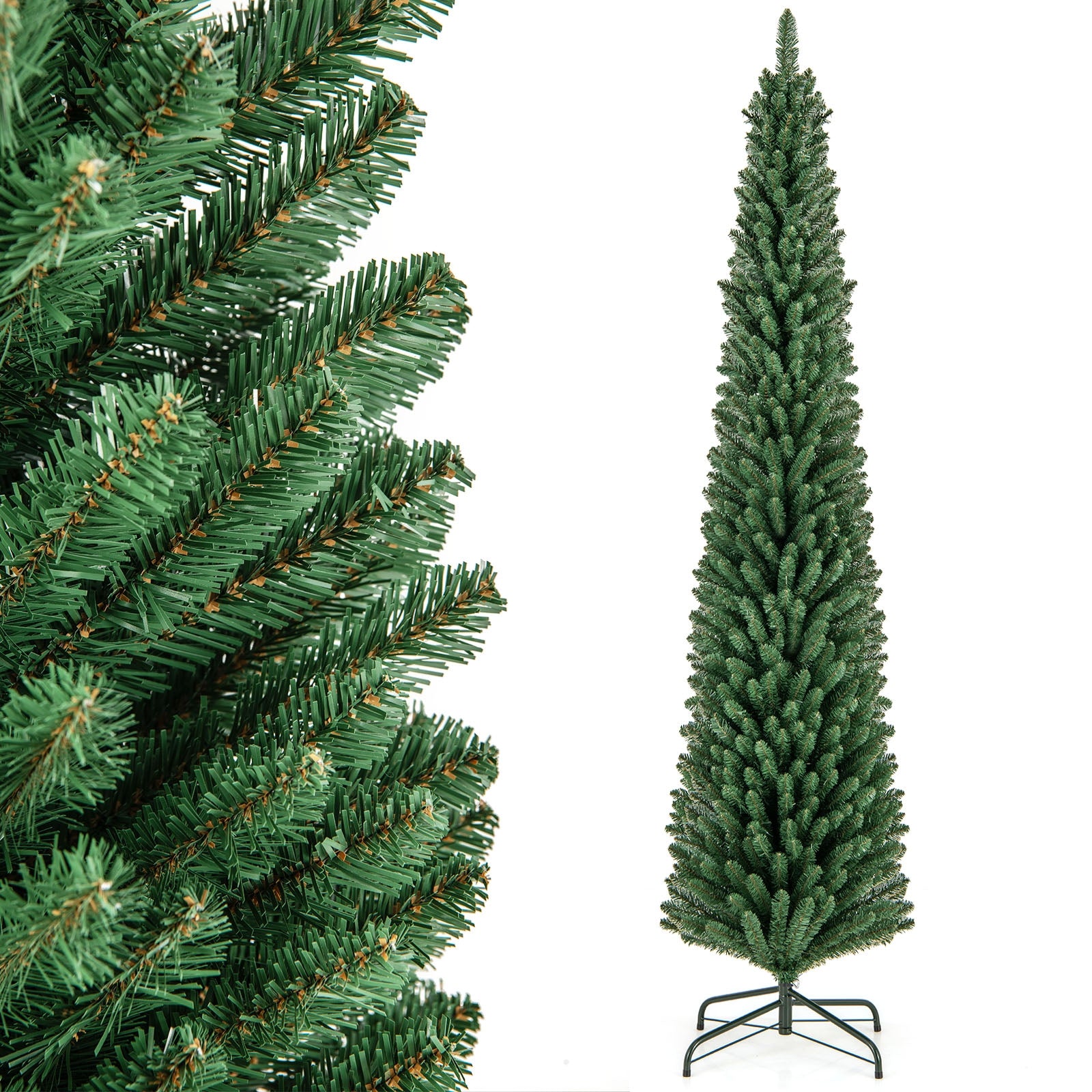 5/6/7/8 Feet Pencil Christmas Tree with 295/392/523/671 Memory Wire Branch Tips and Upgraded Metal Stand-8 ft, Green Christmas Tree at Gallery Canada