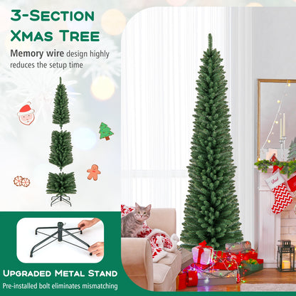 7 ft Pencil Christmas Tree, Memory Wire Tips, Metal Stand, Green Christmas Tree at Gallery Canada