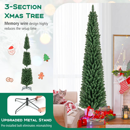 5/6/7/8 Feet Pencil Christmas Tree with 295/392/523/671 Memory Wire Branch Tips and Upgraded Metal Stand-8 ft, Green Christmas Tree at Gallery Canada