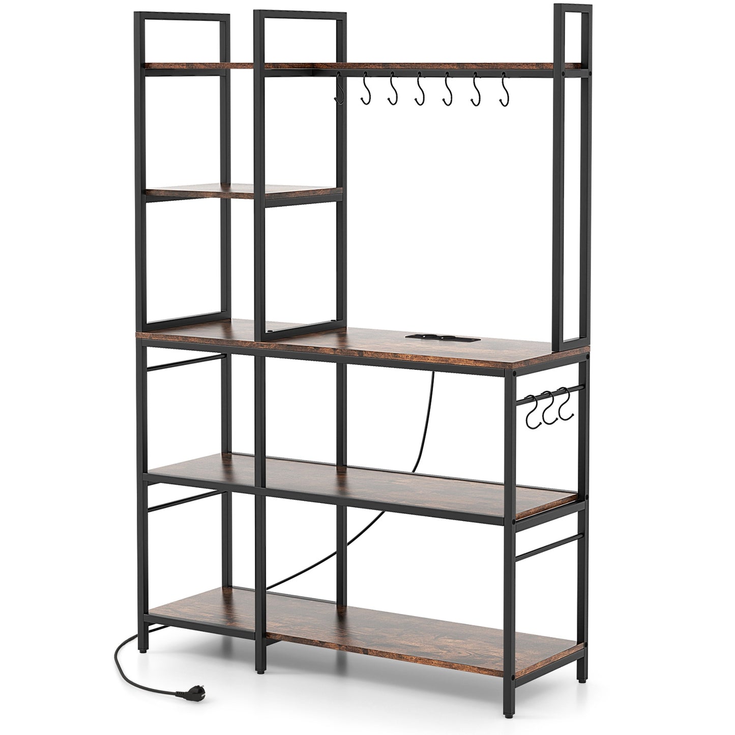 5-Tier Bakers Rack with Power Outlets and 10 S-Shaped Hooks, Rustic Brown Baker's Racks at Gallery Canada