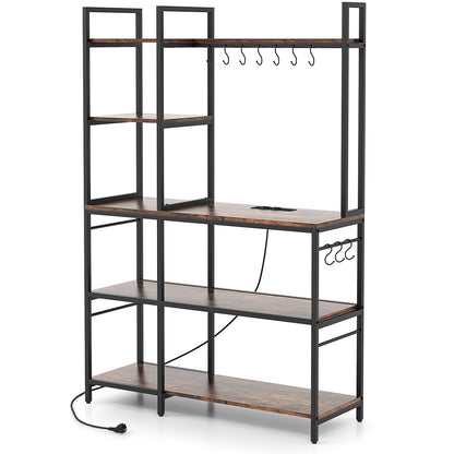 5-Tier Bakers Rack with Power Outlets and 10 S-Shaped Hooks, Rustic Brown Baker's Racks at Gallery Canada
