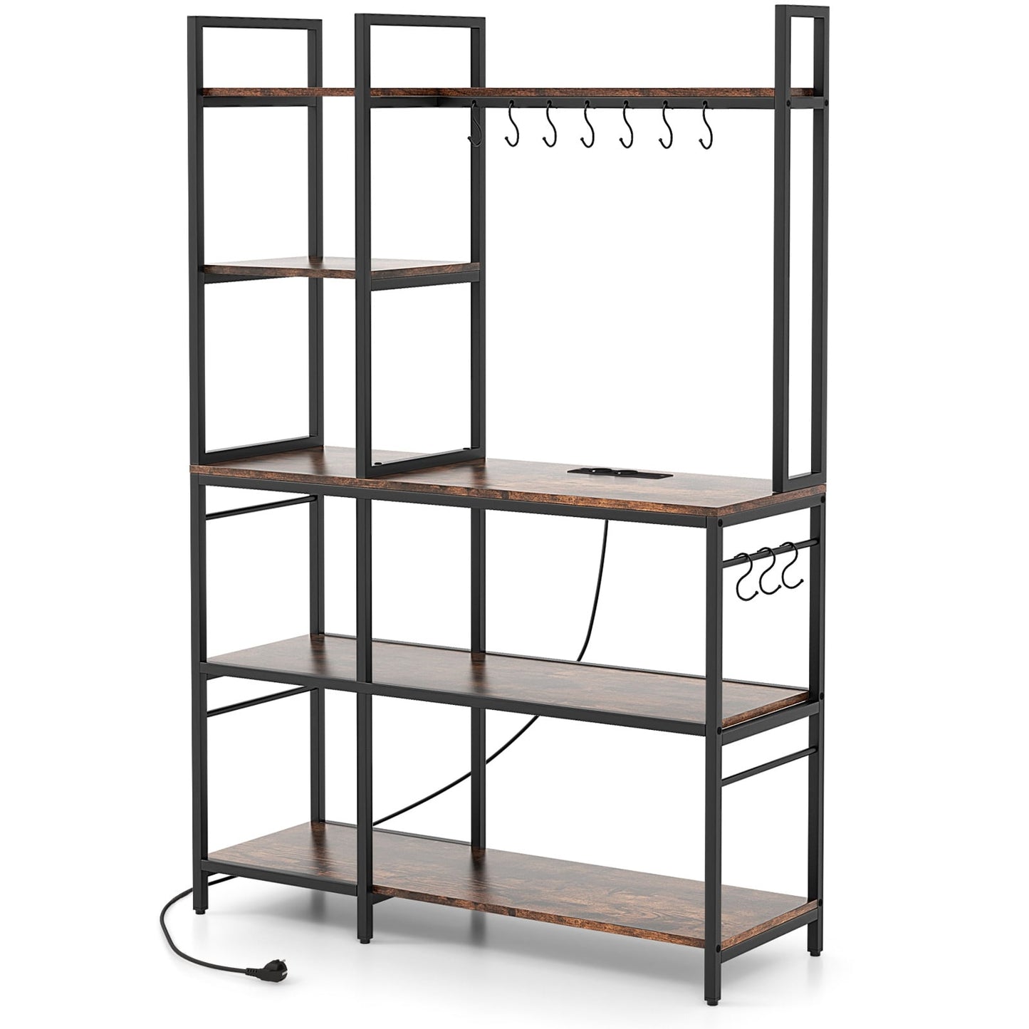 5-Tier Bakers Rack With Power Outlets, 10 S-Shaped Hooks, Rustic Brown Baker's Racks at Gallery Canada