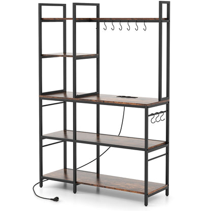 5-Tier Bakers Rack With Power Outlets, 10 S-Shaped Hooks, Rustic Brown Baker's Racks at Gallery Canada