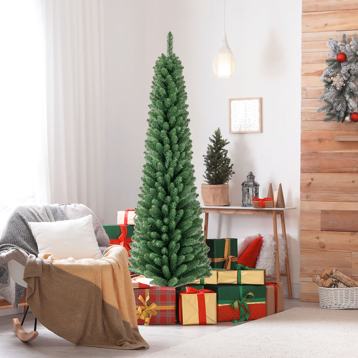 6FT Pencil Christmas Tree, Memory Wire Branch Tips, Warm LED Lights, Green Christmas Tree at Gallery Canada