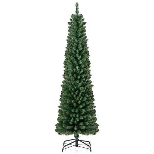 6FT Pencil Christmas Tree, Memory Wire Branch Tips, Warm LED Lights, Green