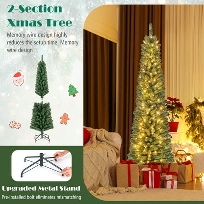 6FT Pencil Christmas Tree, Memory Wire Branch Tips, Warm LED Lights, Green Christmas Tree at Gallery Canada