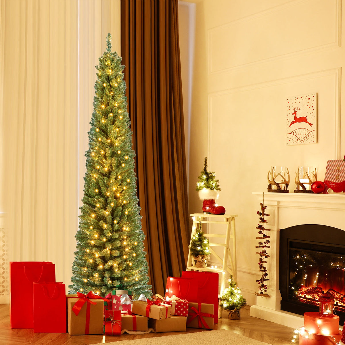 Pencil Christmas Tree, 7FT, Memory Wire Branch Tips, Warm LED Lights, Green Christmas Tree at Gallery Canada