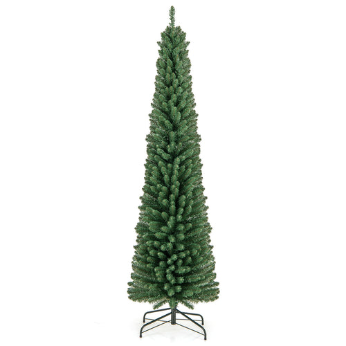 Pencil Christmas Tree, 7FT, Memory Wire Branch Tips, Warm LED Lights, Green
