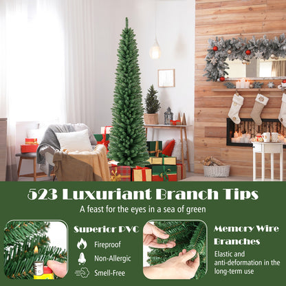 Pencil Christmas Tree, 7FT, Memory Wire Branch Tips, Warm LED Lights, Green Christmas Tree at Gallery Canada
