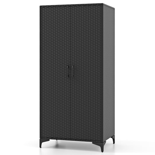 62 Inch Wicker Wardrobe, 2 Doors PE Rattan Closet, Hanging Rod, Black Armoires & Wardrobes Black at Gallery Canada