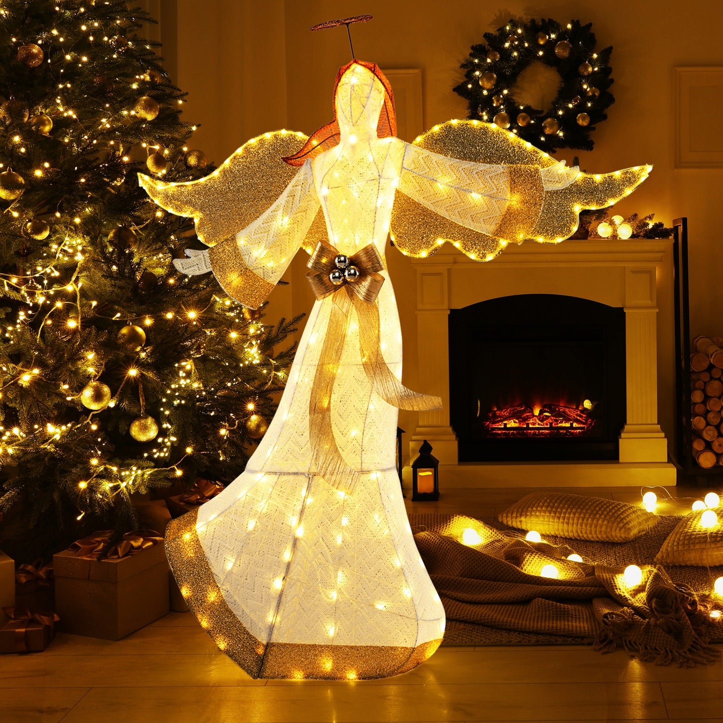 5.2 Feet Christmas Angel, Halo Wings, 180 Warm White LED Lights, White Christmas Decor & Accessories at Gallery Canada