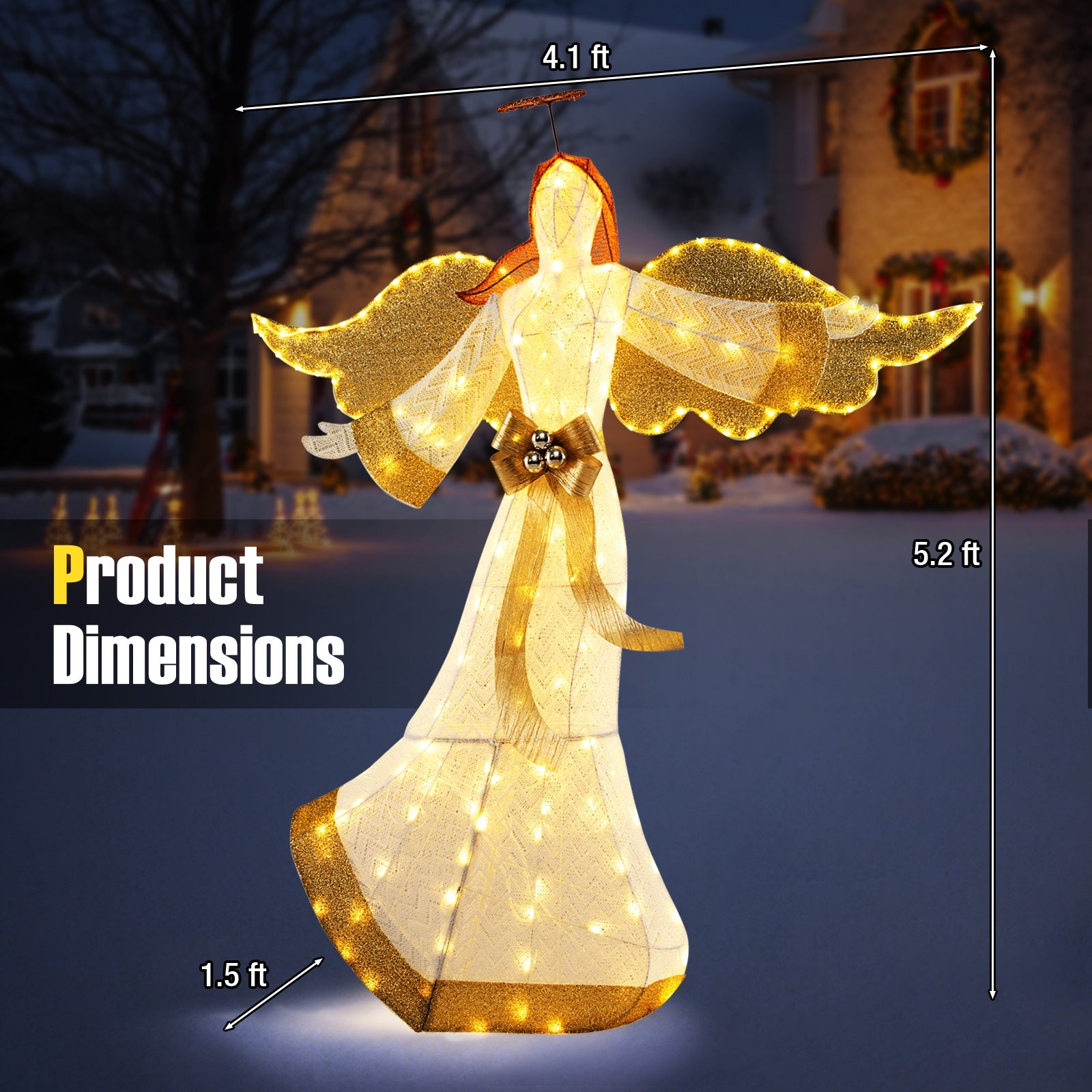 5.2 Feet Christmas Angel, Halo Wings, 180 Warm White LED Lights, White Christmas Decor & Accessories at Gallery Canada