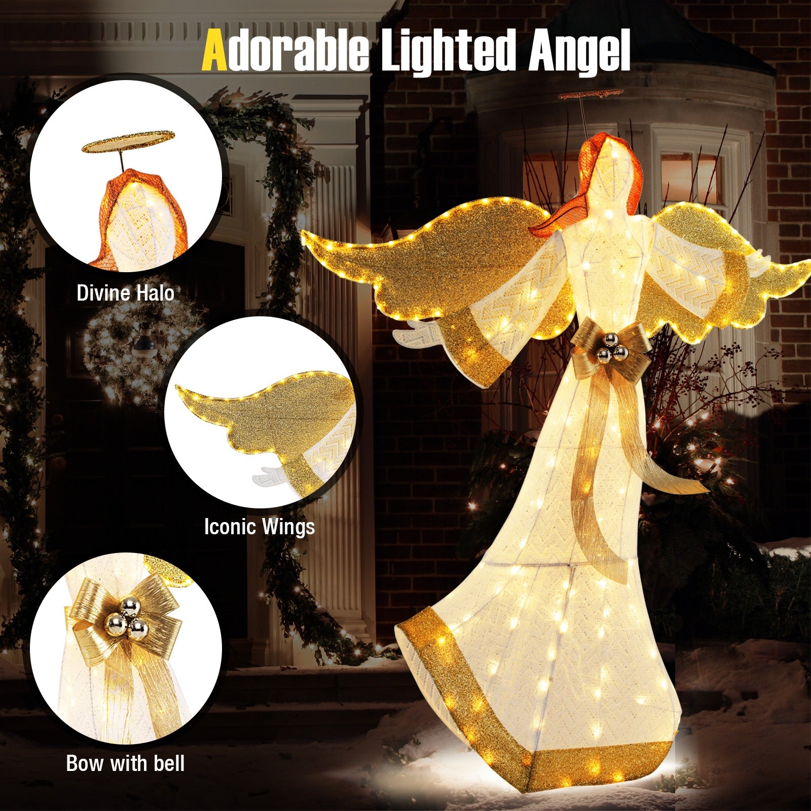 5.2 Feet Christmas Angel, Halo Wings, 180 Warm White LED Lights, White Christmas Decor & Accessories at Gallery Canada