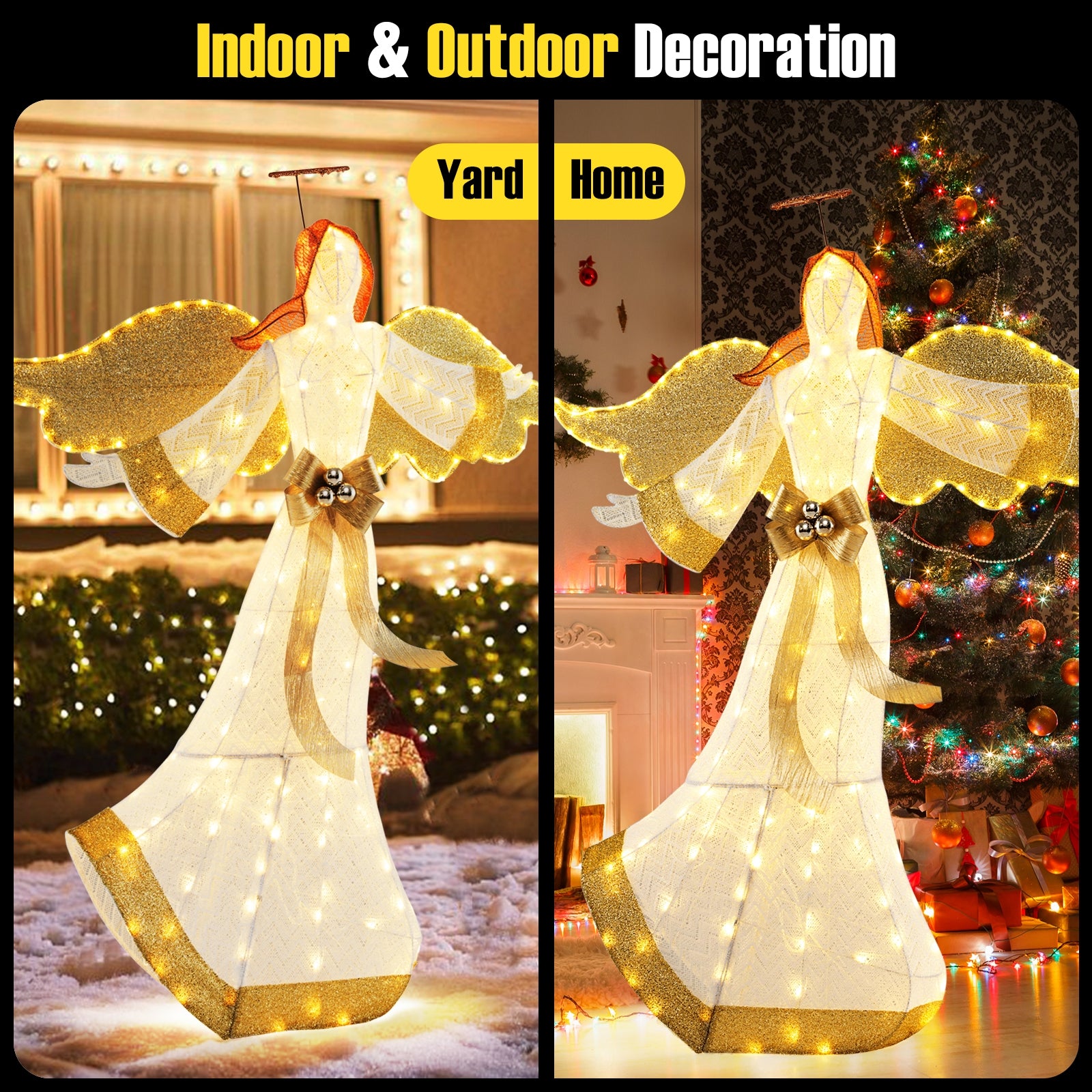 5.2 Feet Christmas Angel, Halo Wings, 180 Warm White LED Lights, White Christmas Decor & Accessories at Gallery Canada