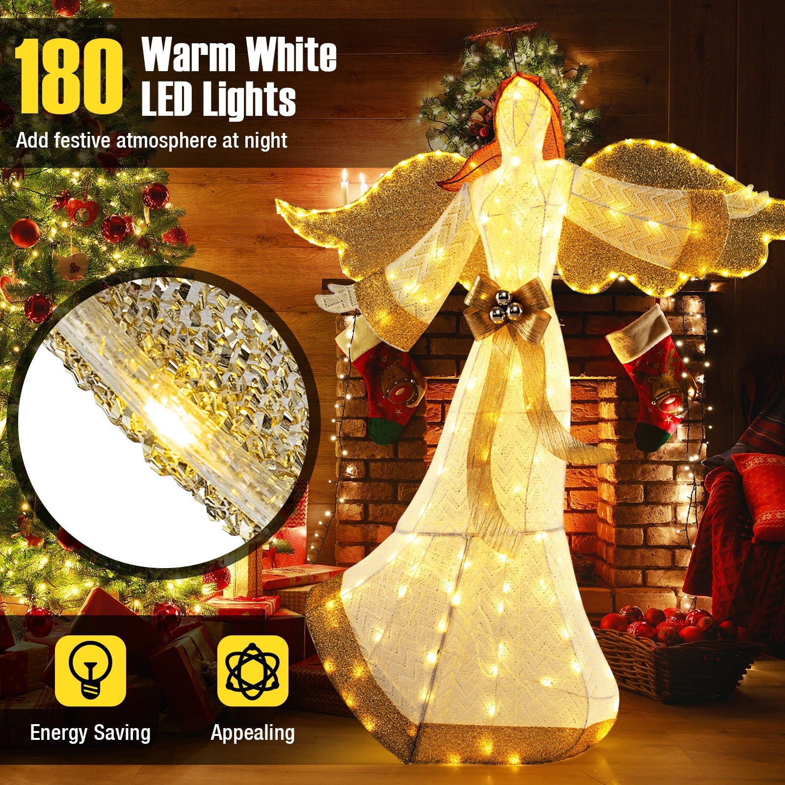 5.2 Feet Christmas Angel, Halo Wings, 180 Warm White LED Lights, White Christmas Decor & Accessories at Gallery Canada
