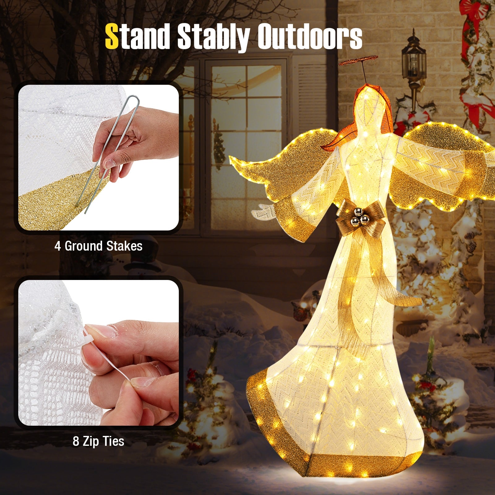 5.2 Feet Christmas Angel, Halo Wings, 180 Warm White LED Lights, White Christmas Decor & Accessories at Gallery Canada