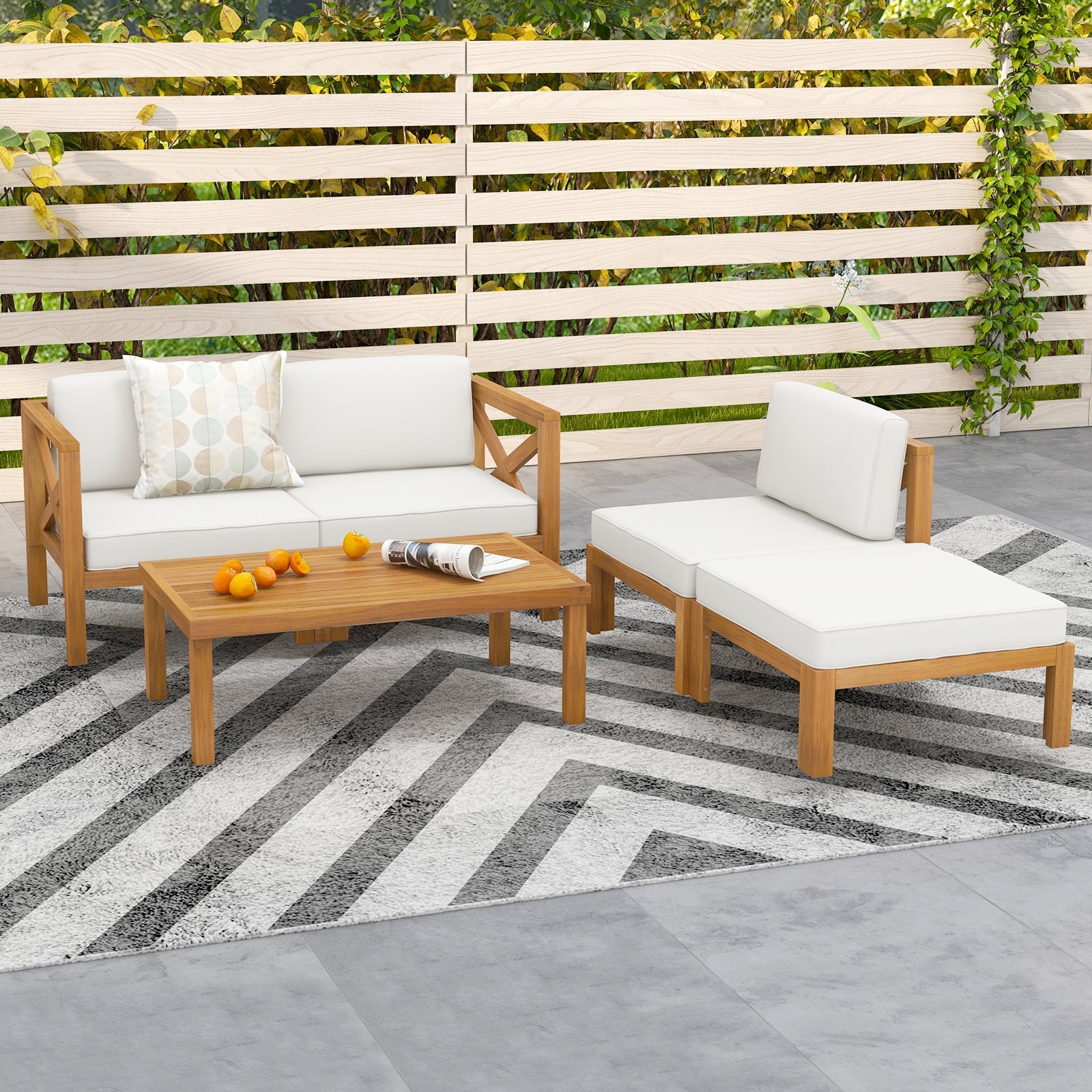 5 Piece Outdoor Conversation Furniture Set with 3 Chairs 1 Ottoman and 1 Coffee Table, White Patio Conversation Sets at Gallery Canada