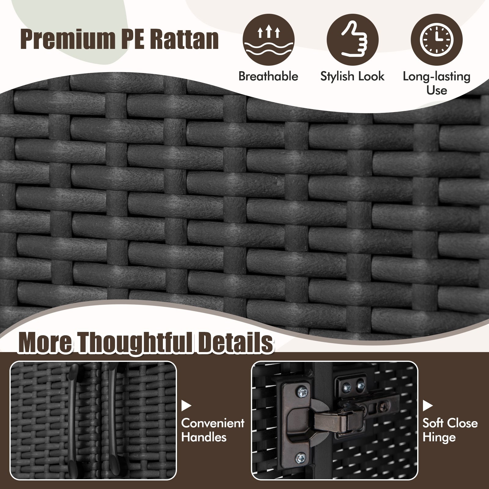 62 Inch Wicker Wardrobe with 2 Doors PE Rattan Closet with Hanging Rod, Black Armoires & Wardrobes at Gallery Canada