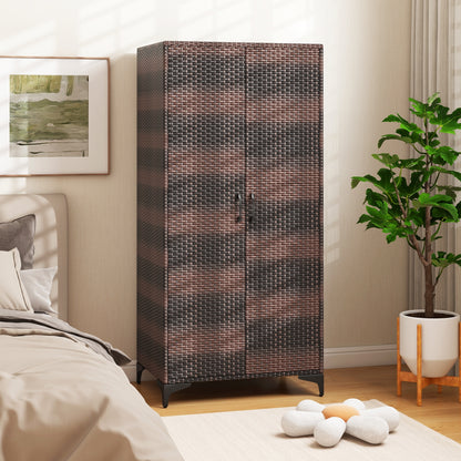62 Inch Wicker Wardrobe with 2 Doors PE Rattan Closet with Hanging Rod, Brown Armoires & Wardrobes at Gallery Canada