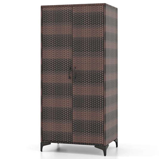 62 Inch Wicker Wardrobe with 2 Doors PE Rattan Closet with Hanging Rod, Brown Armoires & Wardrobes Brown at Gallery Canada