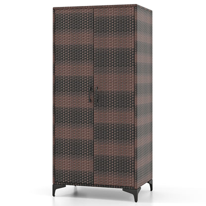 Garde-robe en osier de 62 pouces, 2 portes, placard en rotin PE, tringle à vêtements, marron