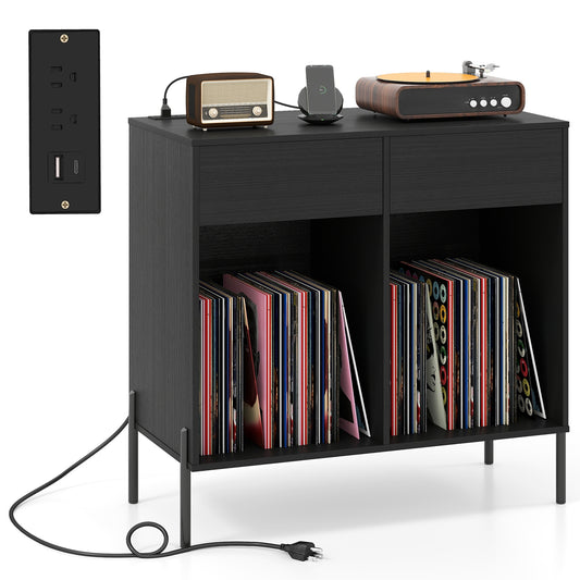 Double Wide Turntable Stand, Vinyl Record Storage Table, Black Cabinets & Chests Black at Gallery Canada